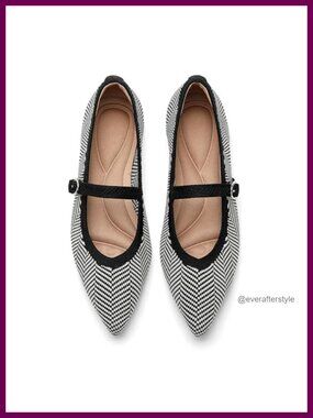 Knit Flats Pointed Toe Ballet Flat Shoes with Ankle Strap Washable Comfortable